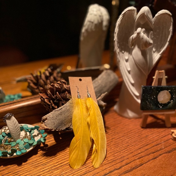 Just Bee Kind Jewelry - “Sunshine Yellow” Celtic Feather Earrings